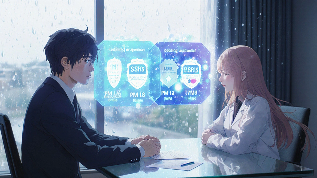 A psychiatrist and patient review holographic genetic guidelines with liver enzymes in motion.