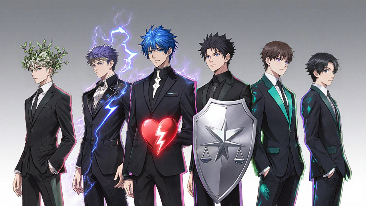 Group of bishounen characters each representing a different Parkinson&#039;s medication.
