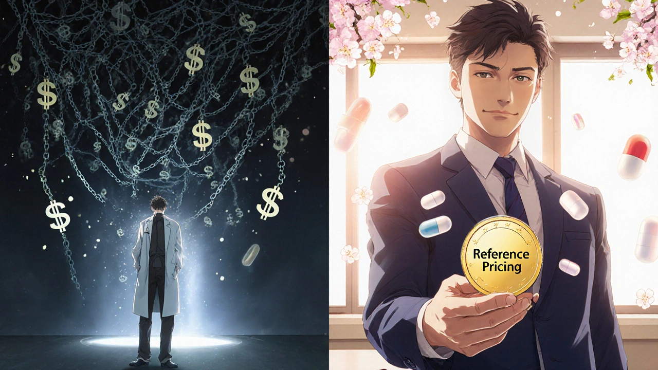 Contrast between U.S. provider weighed down by complex billing and European provider receiving simple flat payment.