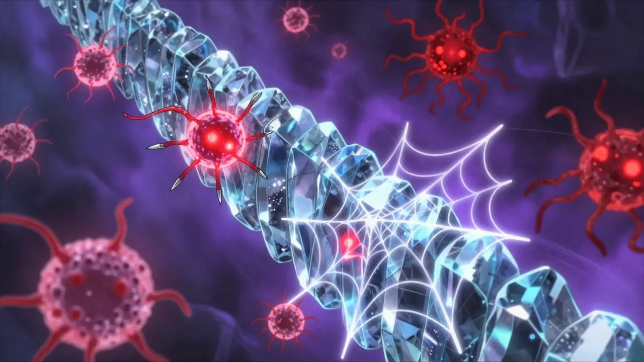 Immune cells breaching the blood-brain barrier with glowing energy, microglia glowing red in the background.