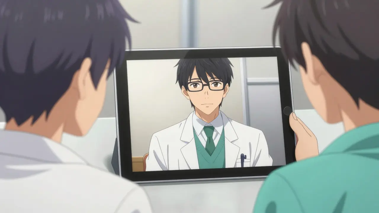 Young man having a telehealth consultation with a doctor on a tablet