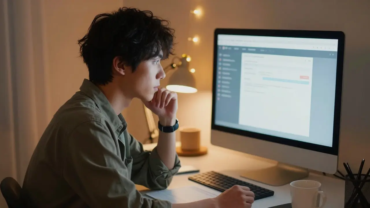 Stylish young man comparing online pharmacy prices on a computer at home