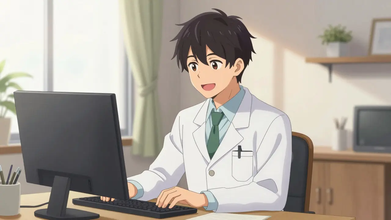 Charming anime doctor conducting a warm telehealth consultation