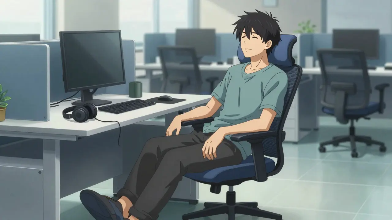 Man using ergonomic office equipment