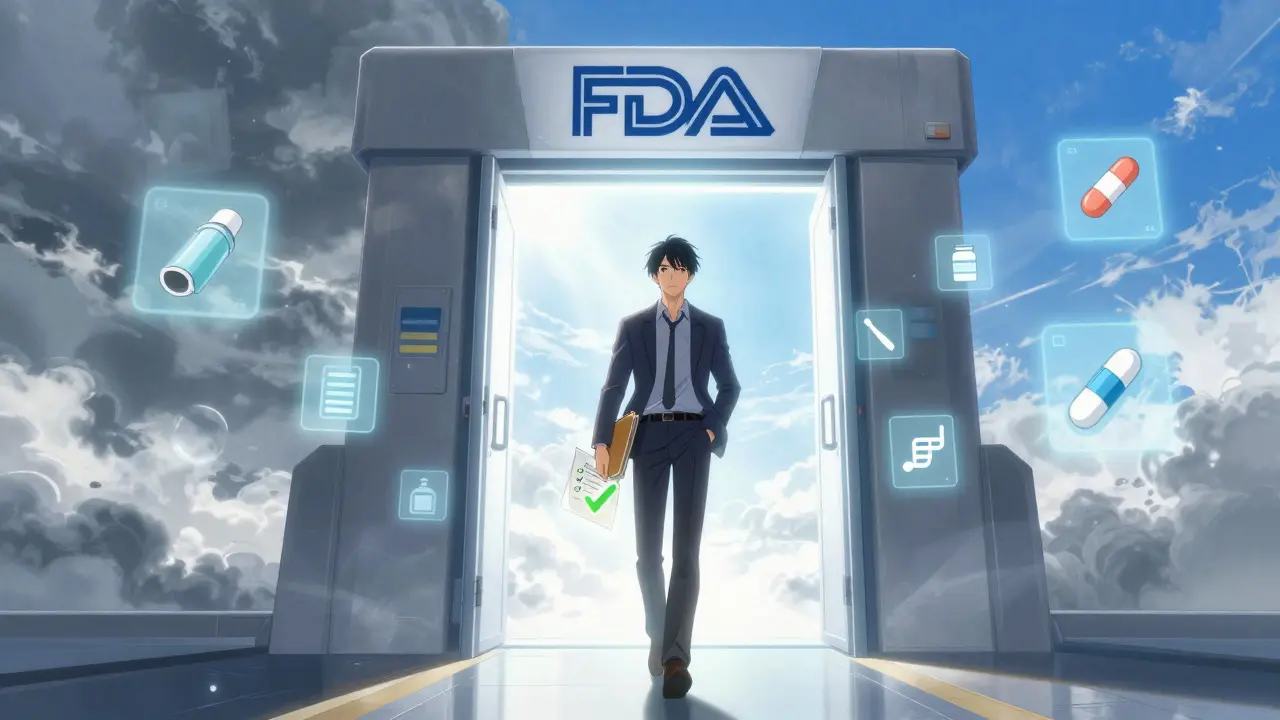 Stylish anime character walking toward a bright light of regulatory approval